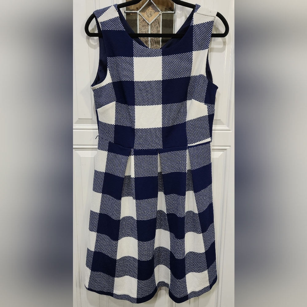 I LE blue white checkered dress women's size 10